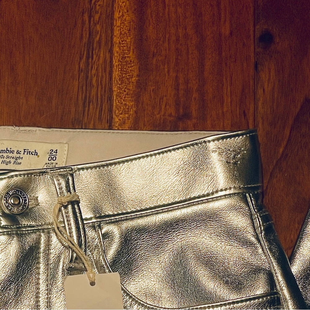 Abercrombie & Fitch Metallic Silver Straight-Leg Pants - Picture 13 of 13